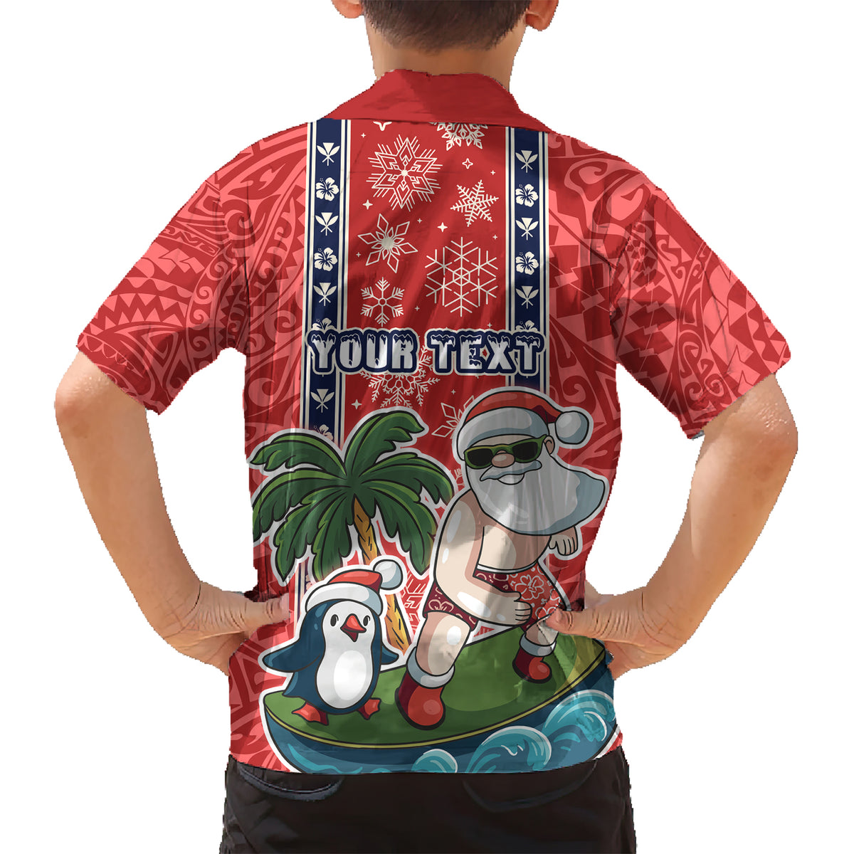 Custom Hawaii Christmas Family Matching Short Sleeve Bodycon Dress and Hawaiian Shirt The Santa Surfing Hawaii Xmas Style LT03 - Polynesian Pride