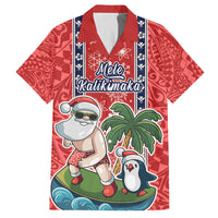 Custom Hawaii Christmas Family Matching Tank Maxi Dress and Hawaiian Shirt The Santa Surfing Hawaii Xmas Style LT03 Dad's Shirt - Short Sleeve Red - Polynesian Pride
