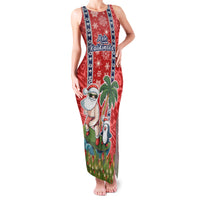 Custom Hawaii Christmas Family Matching Tank Maxi Dress and Hawaiian Shirt The Santa Surfing Hawaii Xmas Style LT03 Mom's Dress Red - Polynesian Pride