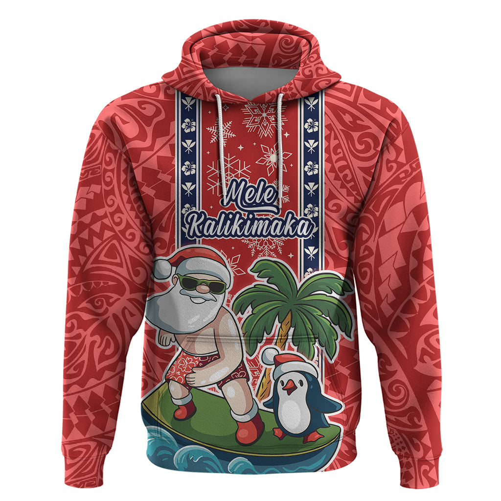 Custom Hawaii Christmas Hoodie The Santa Surfing Hawaii Xmas Style LT03 Pullover Hoodie Red - Polynesian Pride