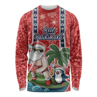 Custom Hawaii Christmas Long Sleeve Shirt The Santa Surfing Hawaii Xmas Style LT03 Unisex Red - Polynesian Pride