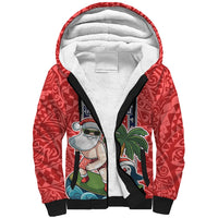 Custom Hawaii Christmas Sherpa Hoodie The Santa Surfing Hawaii Xmas Style LT03 Unisex Red - Polynesian Pride