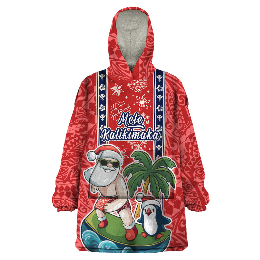 Custom Hawaii Christmas Wearable Blanket Hoodie The Santa Surfing Hawaii Xmas Style LT03 One Size Red - Polynesian Pride