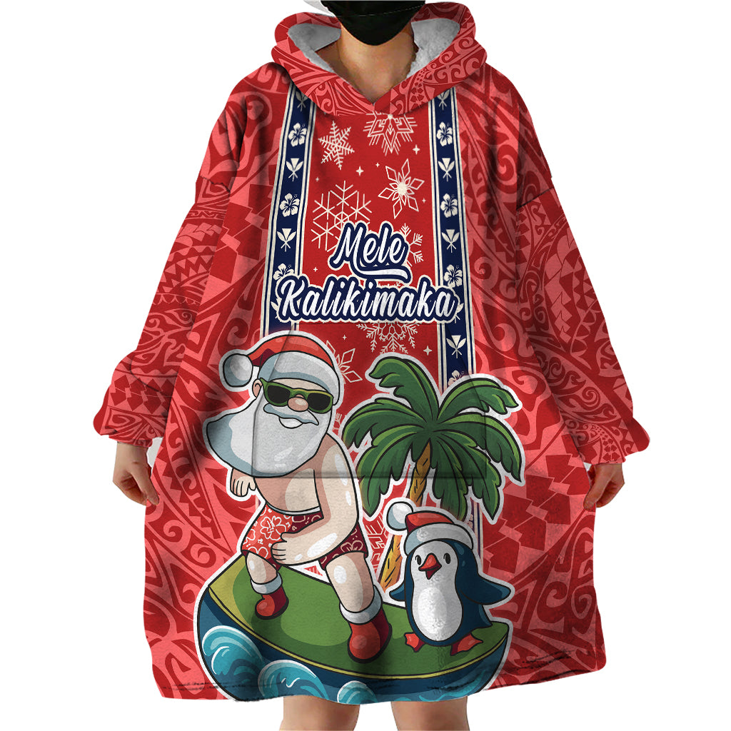 Custom Hawaii Christmas Wearable Blanket Hoodie The Santa Surfing Hawaii Xmas Style LT03 - Polynesian Pride
