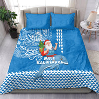 Hawaii Mele Kalikimaka Bedding Set Santa Riding The DolPhin Mix Kakau Pattern Blue Style LT03 - Polynesian Pride