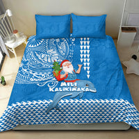 Hawaii Mele Kalikimaka Bedding Set Santa Riding The DolPhin Mix Kakau Pattern Blue Style LT03 - Polynesian Pride