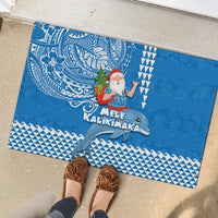 Hawaii Mele Kalikimaka Rubber Doormat Santa Riding The DolPhin Mix Kakau Pattern Blue Style LT03 - Polynesian Pride