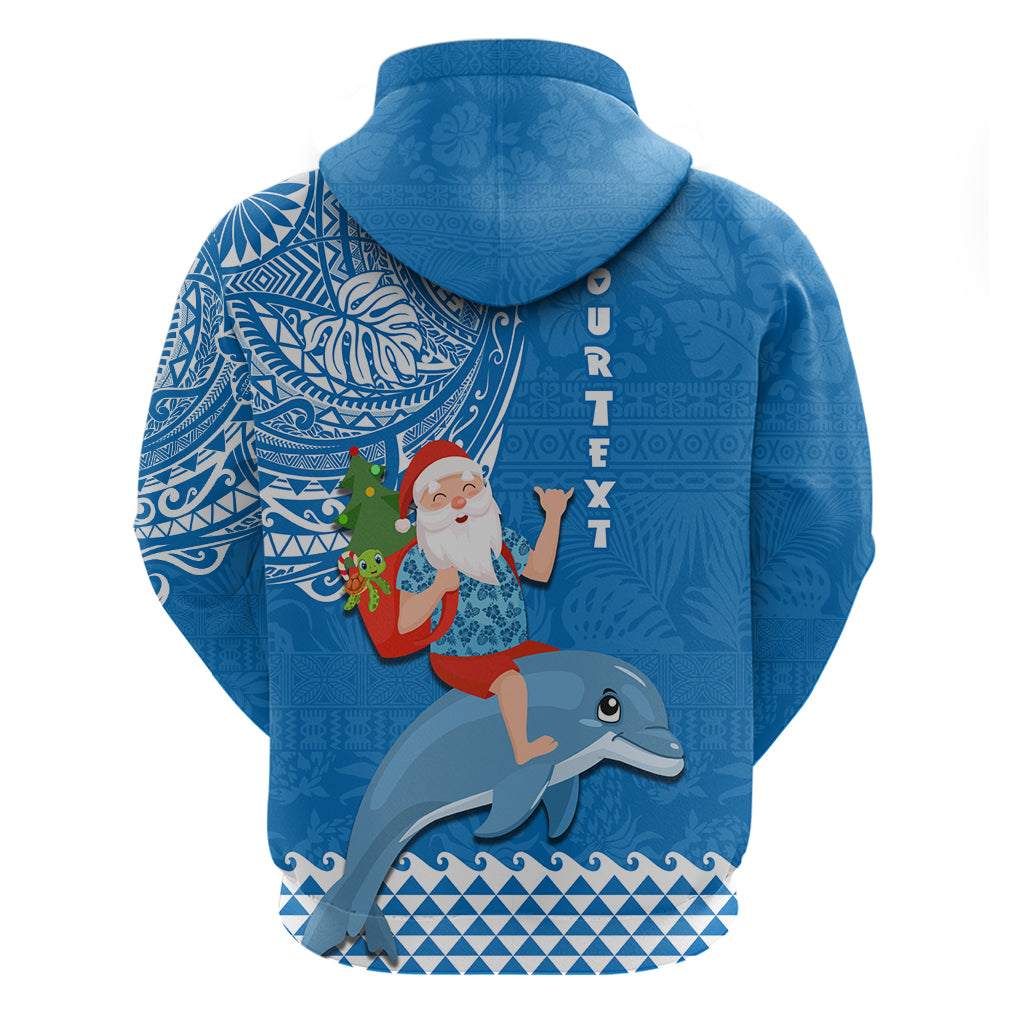 Custom Hawaii Mele Kalikimaka Hoodie Santa Riding The DolPhin Mix Kakau Pattern Blue Style LT03 - Polynesian Pride