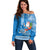 Custom Hawaii Mele Kalikimaka Off Shoulder Sweater Santa Riding The DolPhin Mix Kakau Pattern Blue Style LT03 Women Blue - Polynesian Pride