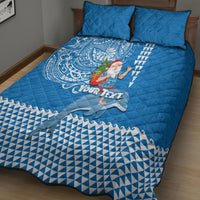 Custom Hawaii Mele Kalikimaka Quilt Bed Set Santa Riding The DolPhin Mix Kakau Pattern Blue Style LT03 - Polynesian Pride