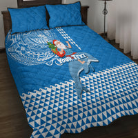 Custom Hawaii Mele Kalikimaka Quilt Bed Set Santa Riding The DolPhin Mix Kakau Pattern Blue Style LT03 - Polynesian Pride