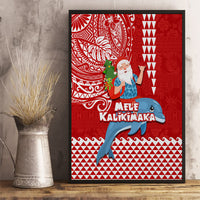 Hawaii Mele Kalikimaka Canvas Wall Art Santa Riding The DolPhin Mix Kakau Pattern Red Style LT03 - Polynesian Pride