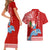 Hawaii Mele Kalikimaka Couples Matching Short Sleeve Bodycon Dress and Hawaiian Shirt Santa Riding The DolPhin Mix Kakau Pattern Red Style LT03 - Polynesian Pride