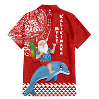 Hawaii Mele Kalikimaka Family Matching Mermaid Dress and Hawaiian Shirt Santa Riding The DolPhin Mix Kakau Pattern Red Style LT03 - Polynesian Pride
