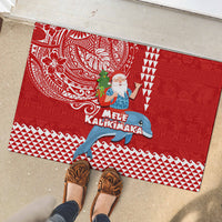 Hawaii Mele Kalikimaka Rubber Doormat Santa Riding The DolPhin Mix Kakau Pattern Red Style LT03 - Polynesian Pride