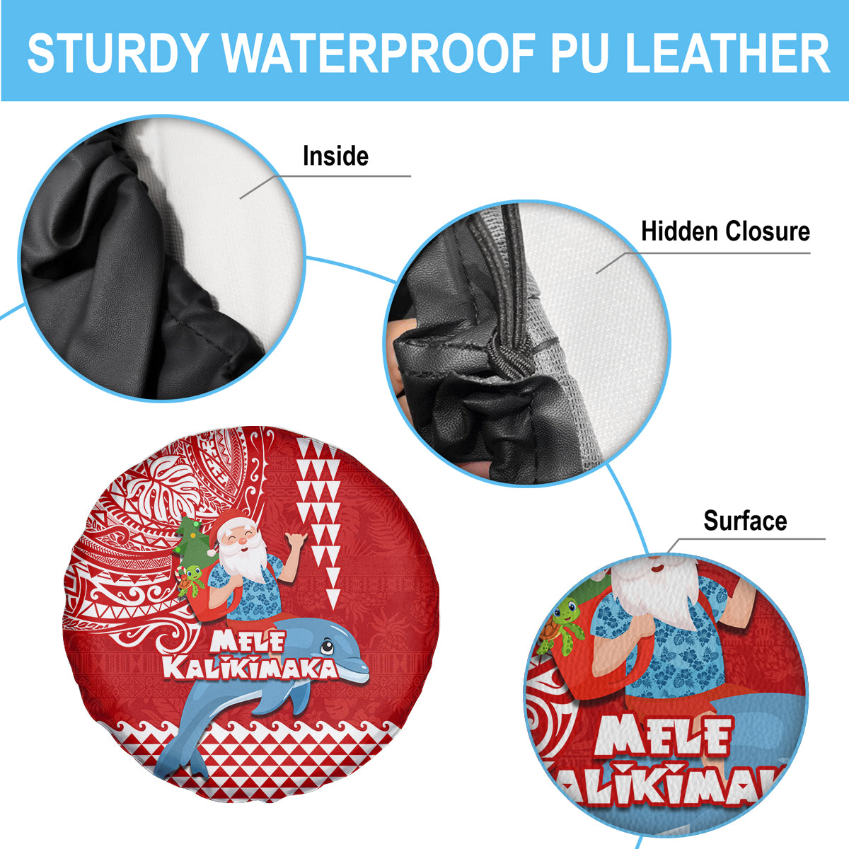Hawaii Mele Kalikimaka Spare Tire Cover Santa Riding The DolPhin Mix Kakau Pattern Red Style LT03 - Polynesian Pride