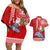 Custom Hawaii Mele Kalikimaka Couples Matching Off Shoulder Short Dress and Hawaiian Shirt Santa Riding The DolPhin Mix Kakau Pattern Red Style LT03 Red - Polynesian Pride