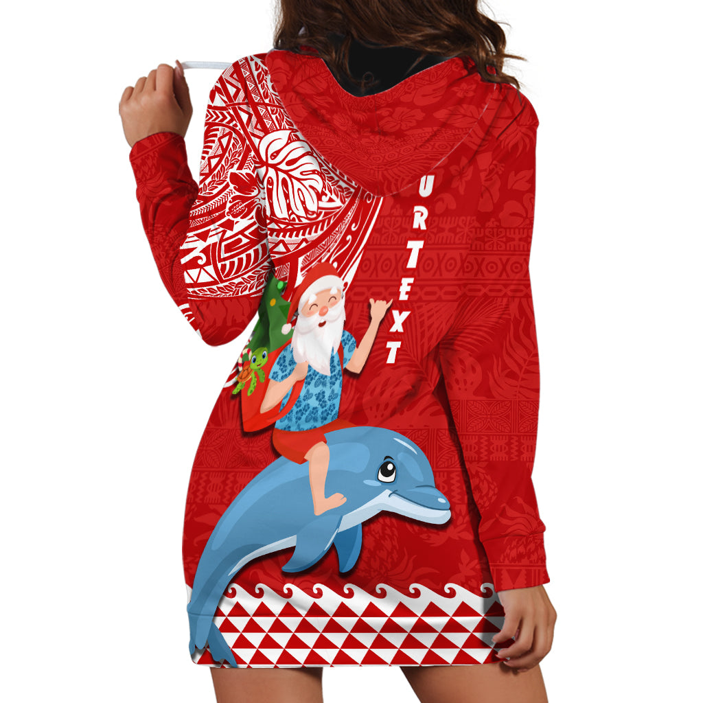 Custom Hawaii Mele Kalikimaka Hoodie Dress Santa Riding The DolPhin Mix Kakau Pattern Red Style LT03 - Polynesian Pride