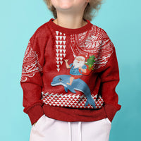 Custom Hawaii Mele Kalikimaka Kid Ugly Christmas Sweater Santa Riding The DolPhin Mix Kakau Pattern Red Style LT03 - Polynesian Pride