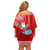 Custom Hawaii Mele Kalikimaka Off Shoulder Short Dress Santa Riding The DolPhin Mix Kakau Pattern Red Style LT03 - Polynesian Pride