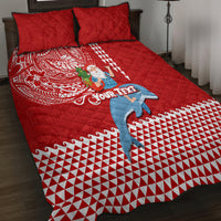 Custom Hawaii Mele Kalikimaka Quilt Bed Set Santa Riding The DolPhin Mix Kakau Pattern Red Style LT03 - Polynesian Pride