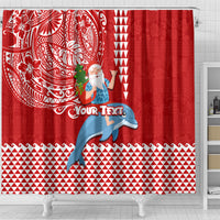 Custom Hawaii Mele Kalikimaka Shower Curtain Santa Riding The DolPhin Mix Kakau Pattern Red Style LT03 - Polynesian Pride