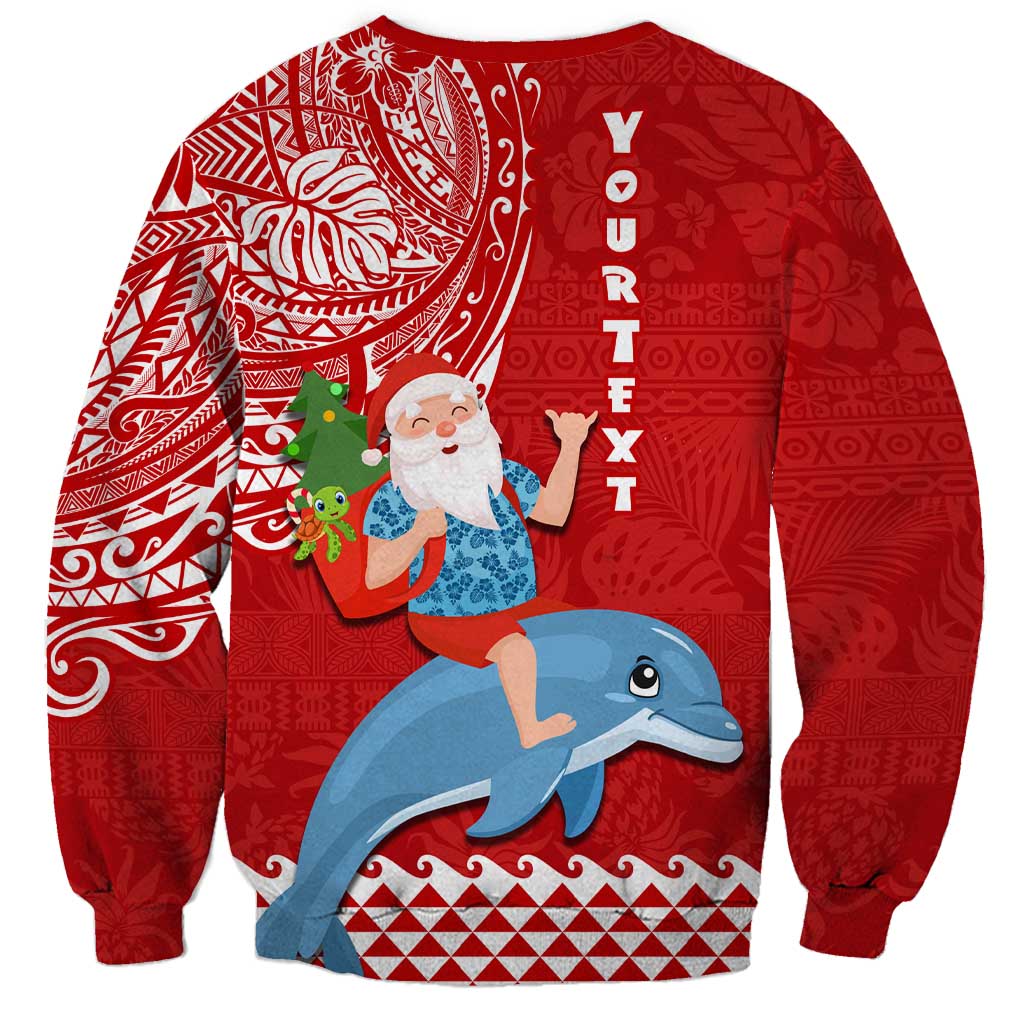 Custom Hawaii Mele Kalikimaka Sweatshirt Santa Riding The DolPhin Mix Kakau Pattern Red Style LT03