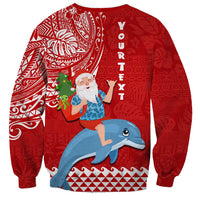 Custom Hawaii Mele Kalikimaka Sweatshirt Santa Riding The DolPhin Mix Kakau Pattern Red Style LT03