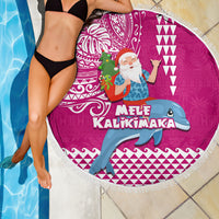 Hawaii Mele Kalikimaka Beach Blanket Santa Riding The DolPhin Mix Kakau Pattern Pink Style LT03 - Polynesian Pride