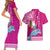 Hawaii Mele Kalikimaka Couples Matching Short Sleeve Bodycon Dress and Hawaiian Shirt Santa Riding The DolPhin Mix Kakau Pattern Pink Style LT03 - Polynesian Pride