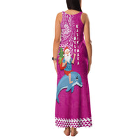 Hawaii Mele Kalikimaka Family Matching Tank Maxi Dress and Hawaiian Shirt Santa Riding The DolPhin Mix Kakau Pattern Pink Style LT03 - Polynesian Pride