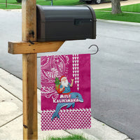 Hawaii Mele Kalikimaka Garden Flag Santa Riding The DolPhin Mix Kakau Pattern Pink Style LT03 - Polynesian Pride