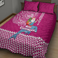 Hawaii Mele Kalikimaka Quilt Bed Set Santa Riding The DolPhin Mix Kakau Pattern Pink Style LT03 - Polynesian Pride