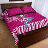 Hawaii Mele Kalikimaka Quilt Bed Set Santa Riding The DolPhin Mix Kakau Pattern Pink Style LT03 - Polynesian Pride