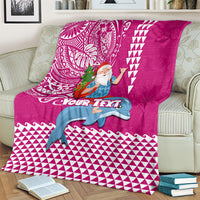 Custom Hawaii Mele Kalikimaka Blanket Santa Riding The DolPhin Mix Kakau Pattern Pink Style LT03 - Polynesian Pride