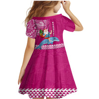 Custom Hawaii Mele Kalikimaka Family Matching Mermaid Dress and Hawaiian Shirt Santa Riding The DolPhin Mix Kakau Pattern Pink Style LT03 - Polynesian Pride