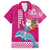 Custom Hawaii Mele Kalikimaka Family Matching Off Shoulder Maxi Dress and Hawaiian Shirt Santa Riding The DolPhin Mix Kakau Pattern Pink Style LT03 Dad's Shirt - Short Sleeve Pink - Polynesian Pride