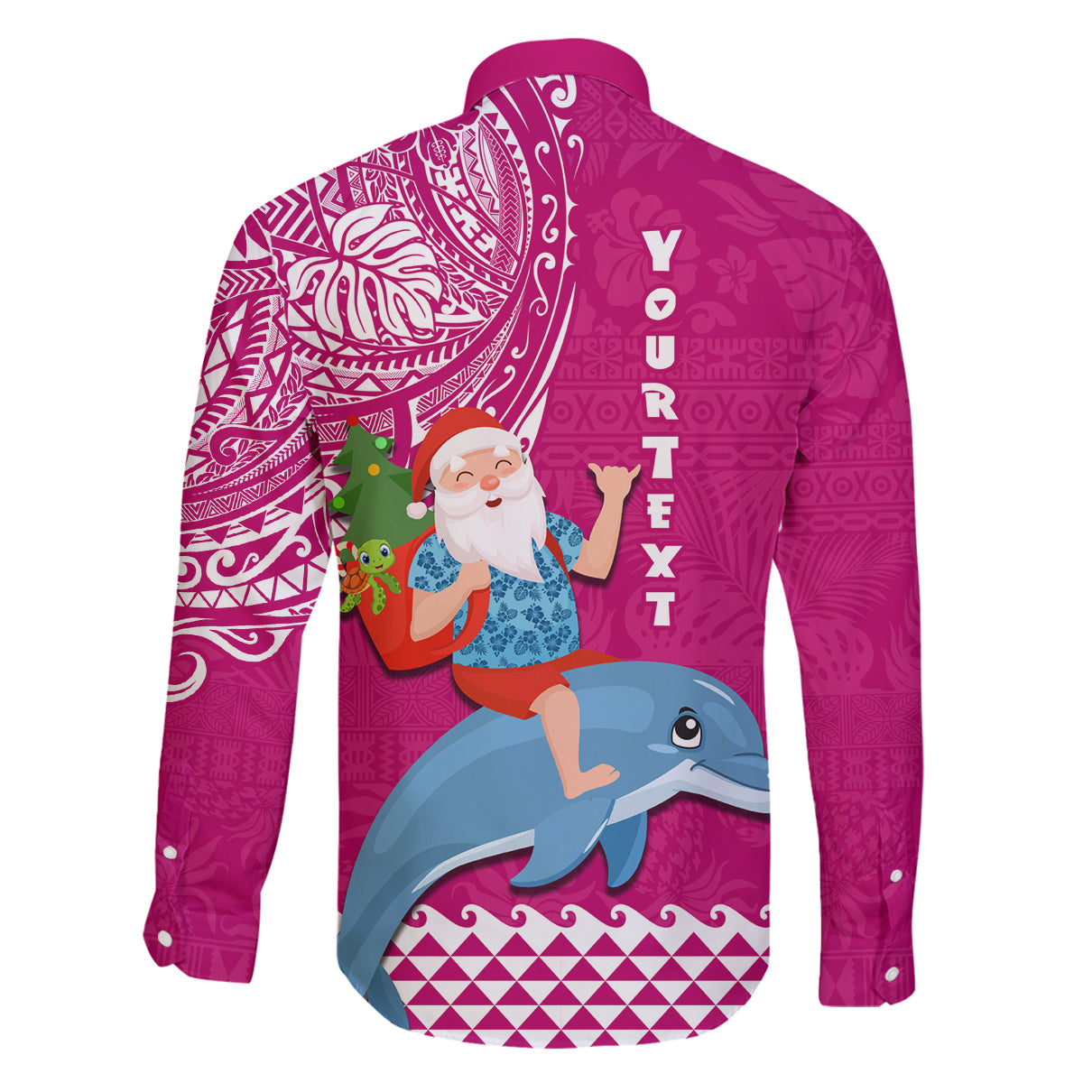 Custom Hawaii Mele Kalikimaka Family Matching Tank Maxi Dress and Hawaiian Shirt Santa Riding The DolPhin Mix Kakau Pattern Pink Style LT03 - Polynesian Pride