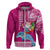 Custom Hawaii Mele Kalikimaka Hoodie Santa Riding The DolPhin Mix Kakau Pattern Pink Style LT03 Zip Hoodie Pink - Polynesian Pride