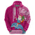 Custom Hawaii Mele Kalikimaka Hoodie Santa Riding The DolPhin Mix Kakau Pattern Pink Style LT03 - Polynesian Pride