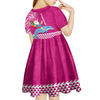 Custom Hawaii Mele Kalikimaka Kid Short Sleeve Dress Santa Riding The DolPhin Mix Kakau Pattern Pink Style LT03 - Polynesian Pride