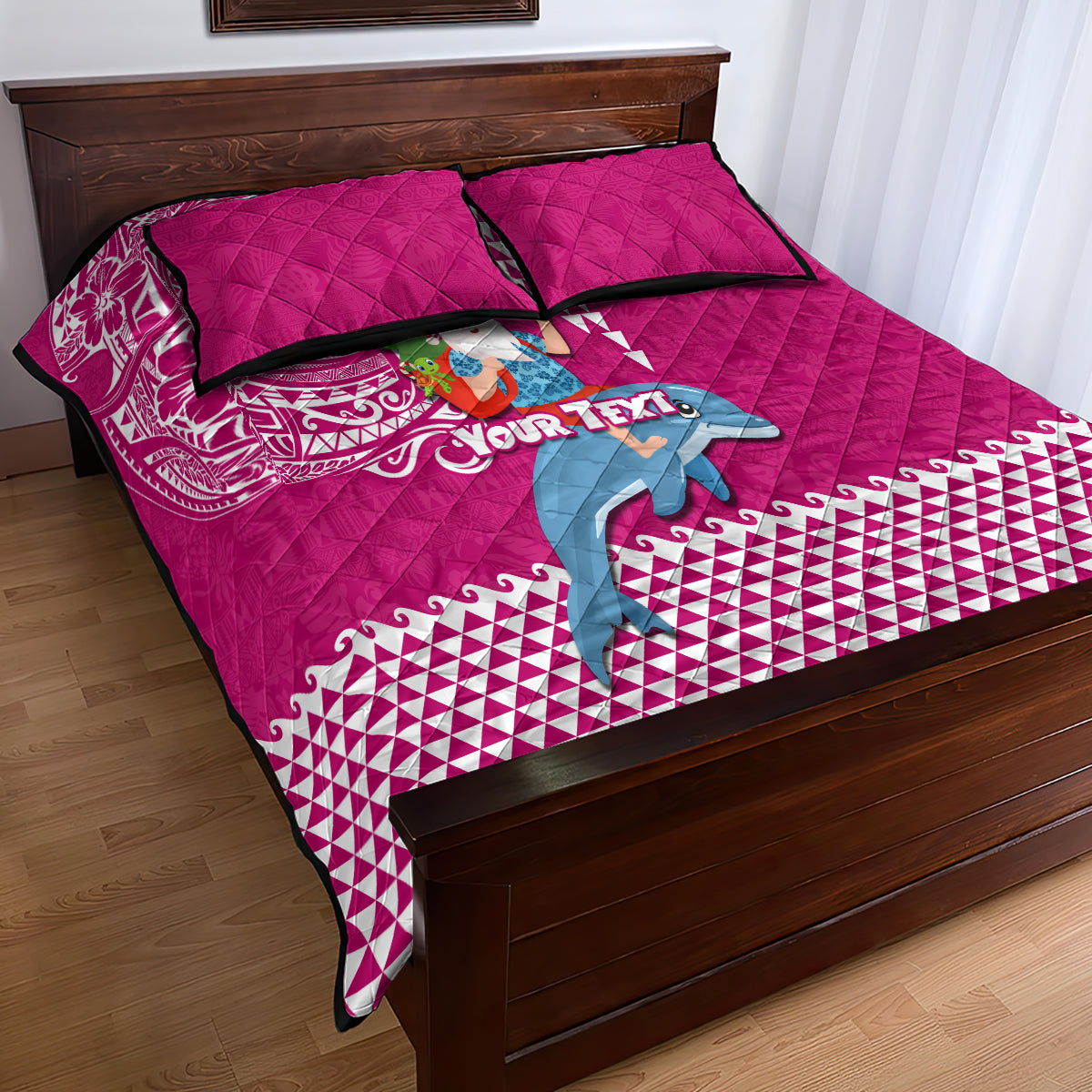 Custom Hawaii Mele Kalikimaka Quilt Bed Set Santa Riding The DolPhin Mix Kakau Pattern Pink Style LT03 - Polynesian Pride