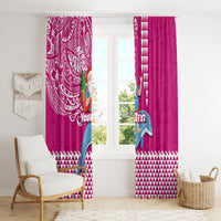 Custom Hawaii Mele Kalikimaka Window Curtain Santa Riding The DolPhin Mix Kakau Pattern Pink Style LT03 - Polynesian Pride