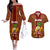 Hawaii Couples Matching Off The Shoulder Long Sleeve Dress and Hawaiian Shirt Aloha Funny Pineapple Mix Kakau Hawaiian Tribal LT03 Red - Polynesian Pride