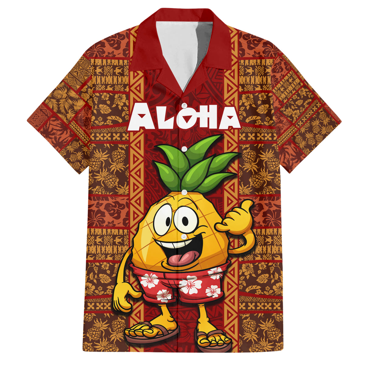 Hawaii Hawaiian Shirt Aloha Funny Pineapple Mix Kakau Hawaiian Tribal LT03 Red - Polynesian Pride