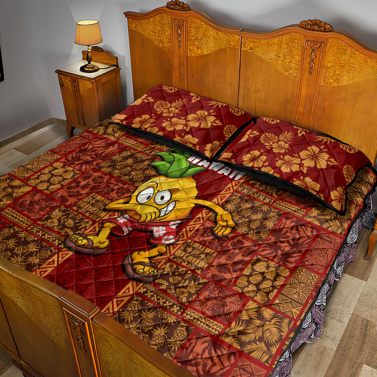 Hawaii Quilt Bed Set Aloha Funny Pineapple Mix Kakau Hawaiian Tribal LT03 - Polynesian Pride