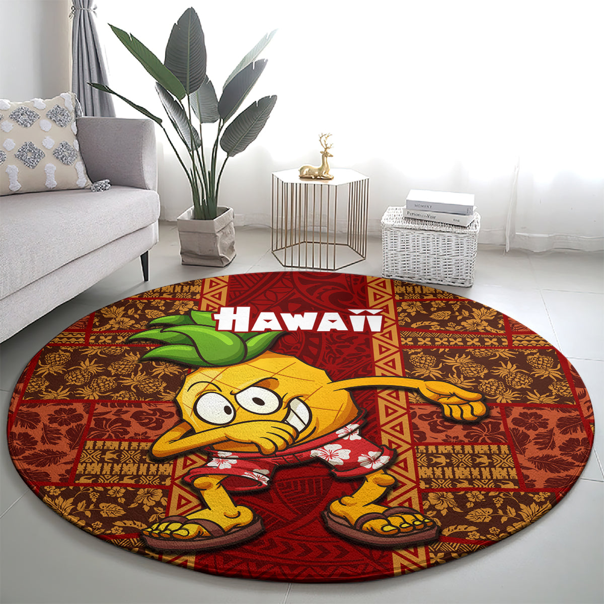 Hawaii Round Carpet Aloha Funny Pineapple Mix Kakau Hawaiian Tribal LT03 - Polynesian Pride