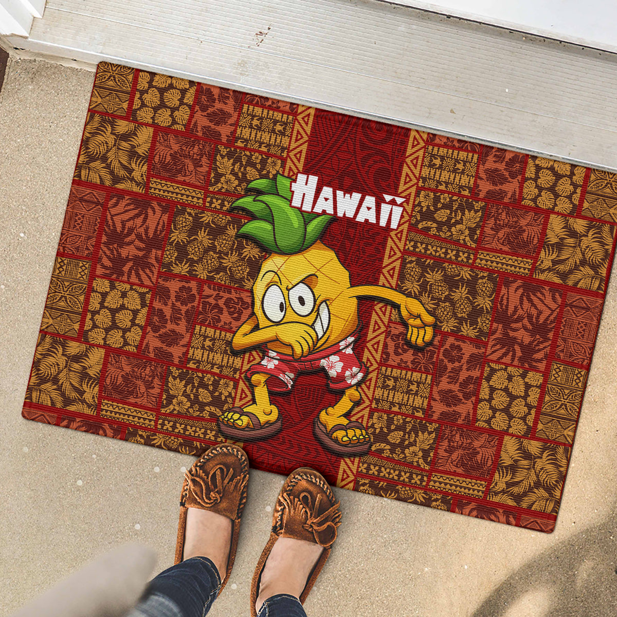 Hawaii Rubber Doormat Aloha Funny Pineapple Mix Kakau Hawaiian Tribal LT03 - Polynesian Pride
