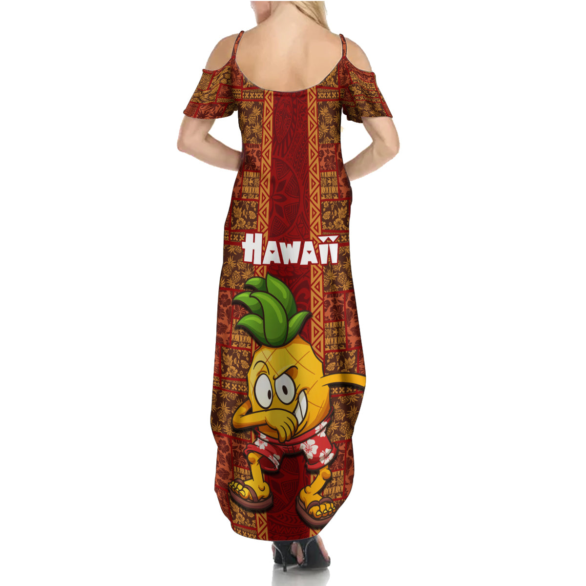Hawaii Summer Maxi Dress Aloha Funny Pineapple Mix Kakau Hawaiian Tribal LT03 - Polynesian Pride