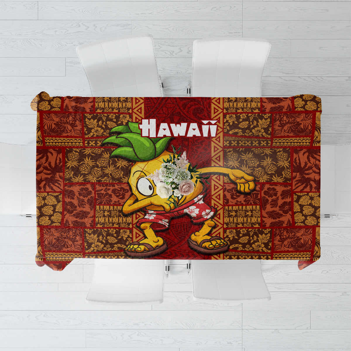 Hawaii Tablecloth Aloha Funny Pineapple Mix Kakau Hawaiian Tribal LT03 Red - Polynesian Pride